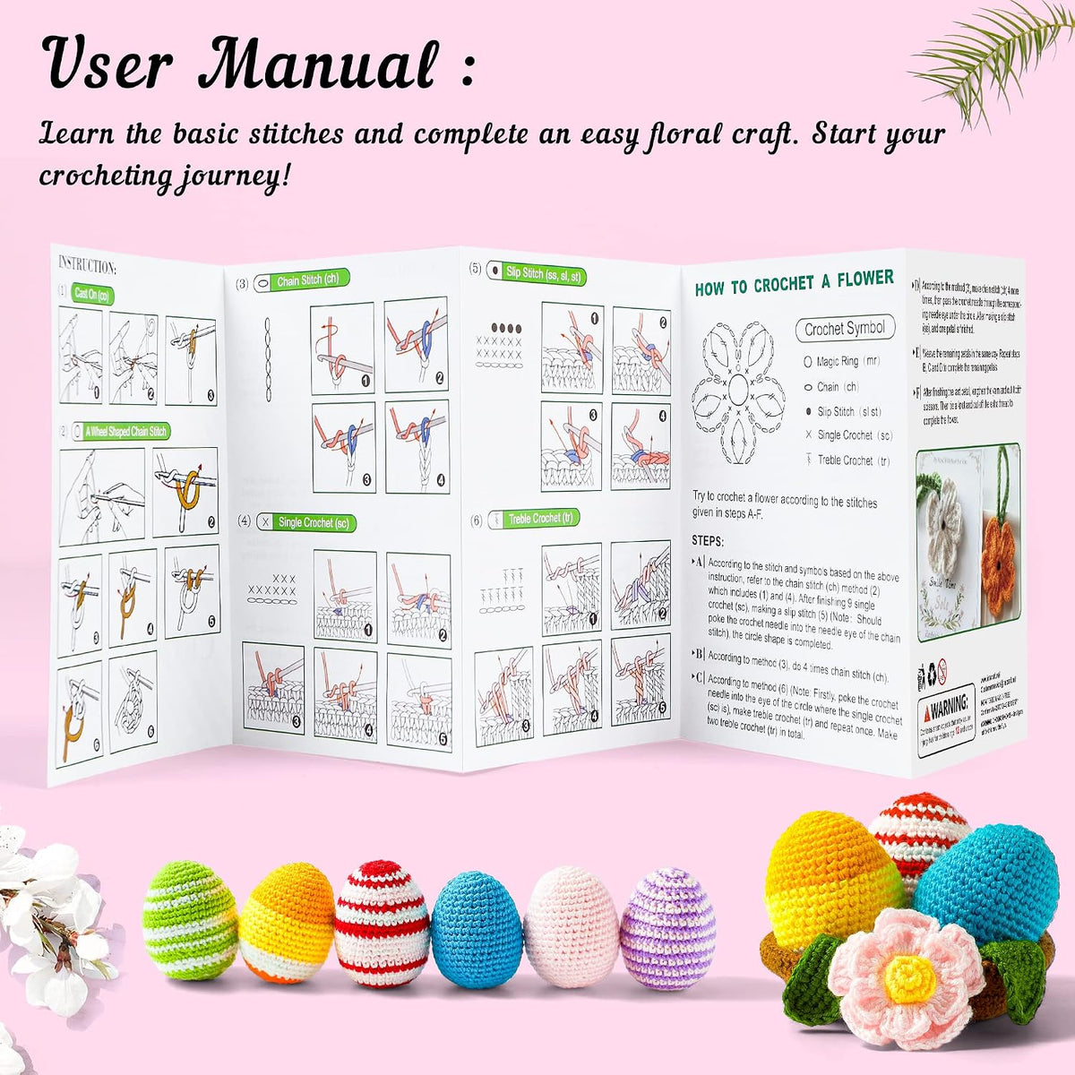 Crochet Yarn Kit for Beginners Adults and Kids, Includes 1650 Yards 30 Colors Acrylic Skeins, User Manual, Hooks
