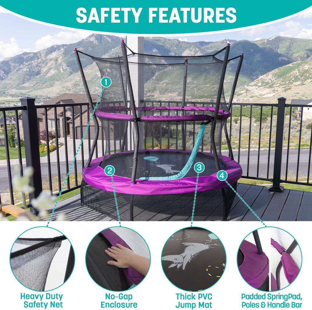 60" No-Spring Design Mini Trampoline for Kids and Toddlers with Enclosure Net