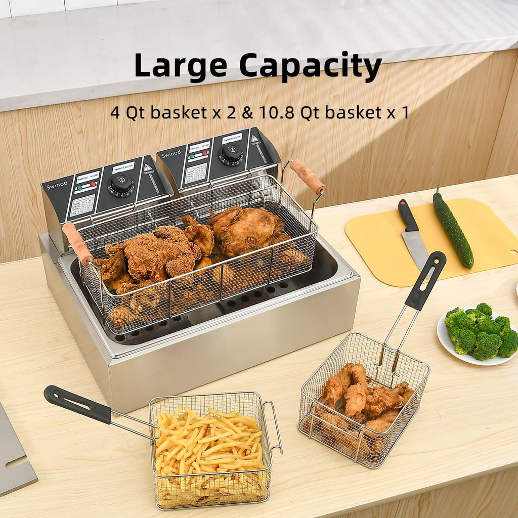 Commercial Deep Fryer with Basket, 3400W 19.4QT Professional Electric Fryer