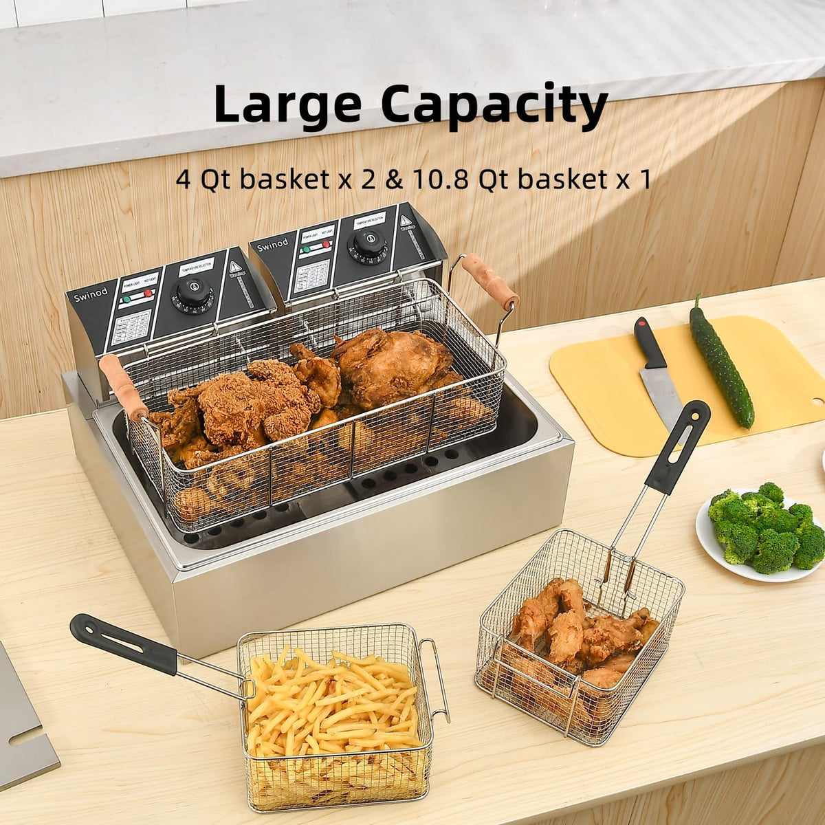 Commercial Deep Fryer with Basket, 3400W 19.4QT Professional Electric Fryer
