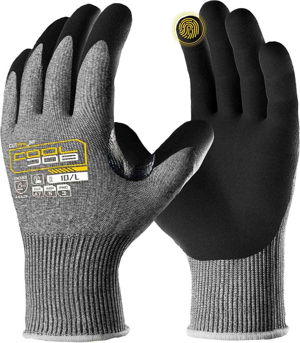 ANSI A7 Cut Resistant Gloves, Cut Proof Work Gloves with Grip, Touchscreen