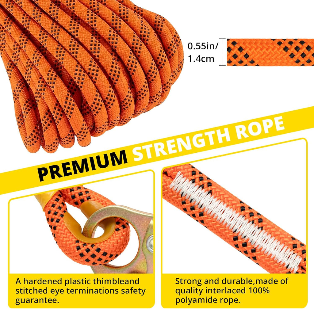 TRSMIMA Roofing Fall Protection Rope - 100ft Safety Rope for Roofing | Fall Protection Rope Heavy Duty Harness Safety