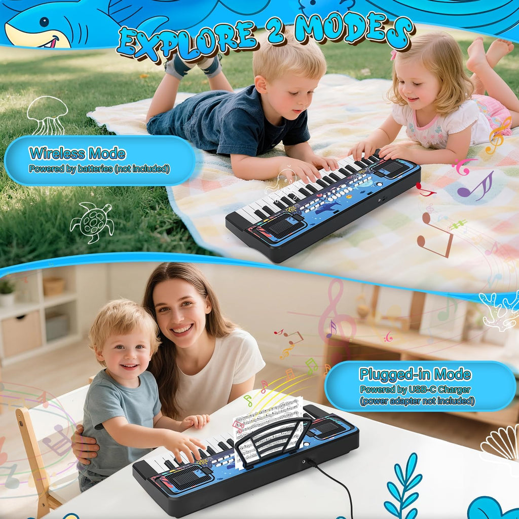 Upgraded 37 Keys Kids Piano Keyboard with Mic Music Stand for 3-6 - Black | Portable Musical Toys for Toddlers 3 4 5