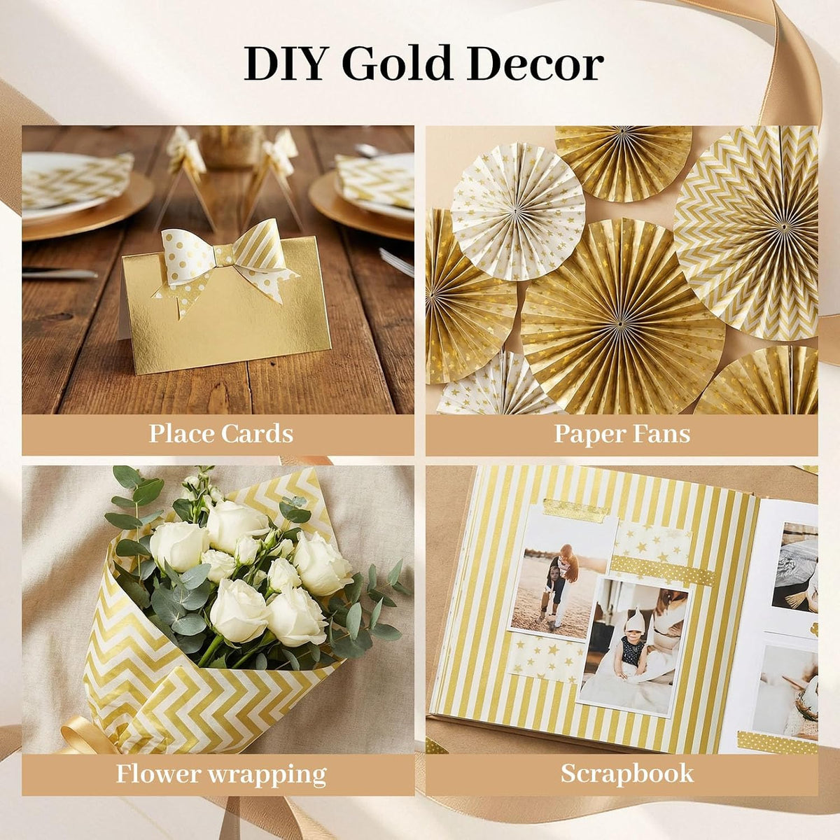 White and Gold Tissue Paper 100 Sheets, 20 X 14 inch for Gift Bags