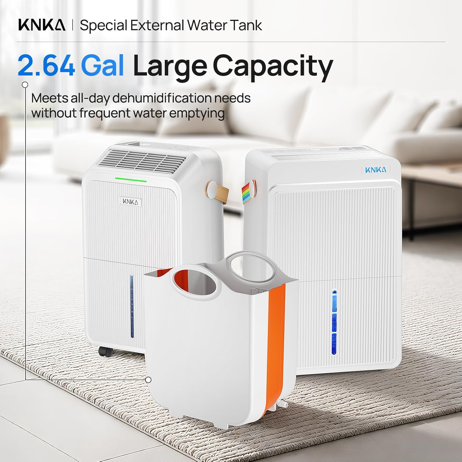 2.64 Gal External Water Tank with Drain Hose for Dehumidifier | Compatible with KNKA 34 Pint & 80 Pint Dehumidifier