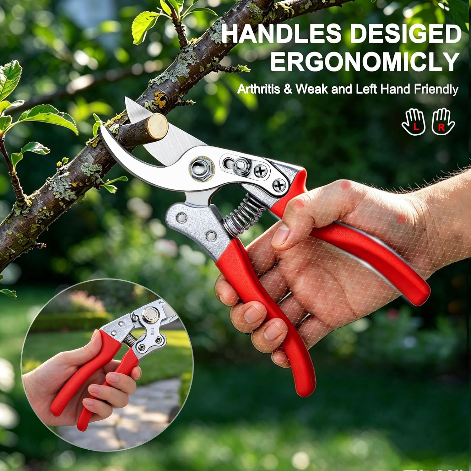 8.6" Professional Pruning Shears for Gardening, SK5 Stainless Steel Garden Hand Pruners for Heavy Duty Clean Cuts 4X