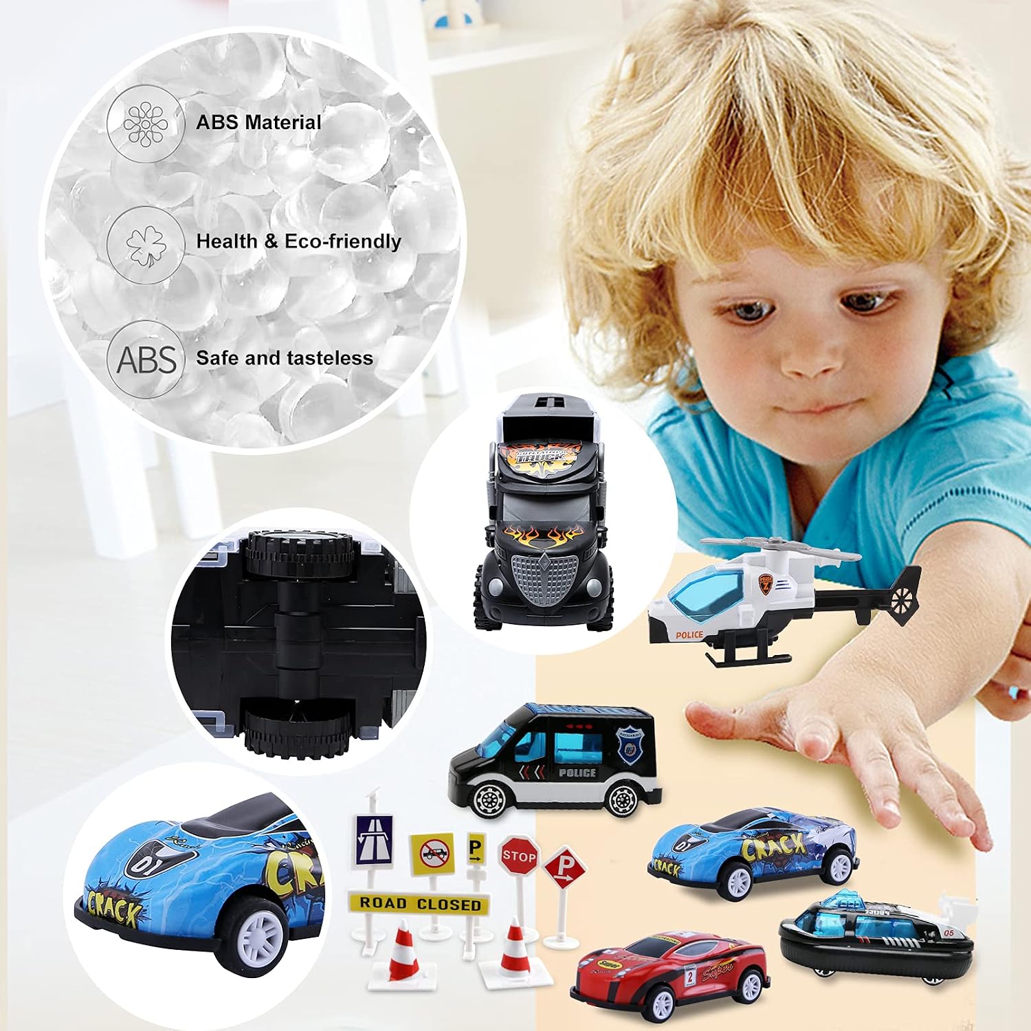 Toddler Toys for 3-4 Year Old Boys,Large Transport Cars Carrier Set Truck Toys with 12 Die cast Vehicles Truck Toys