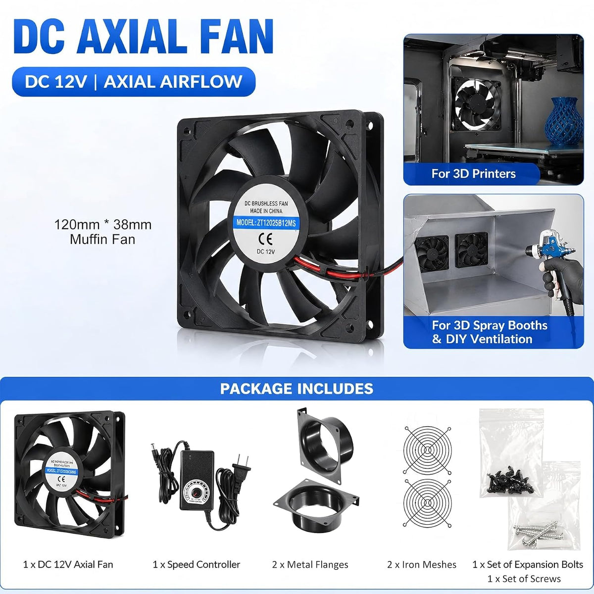 4" Axial Exhaust Fan, DC12V Air Fume Smoke Extractor