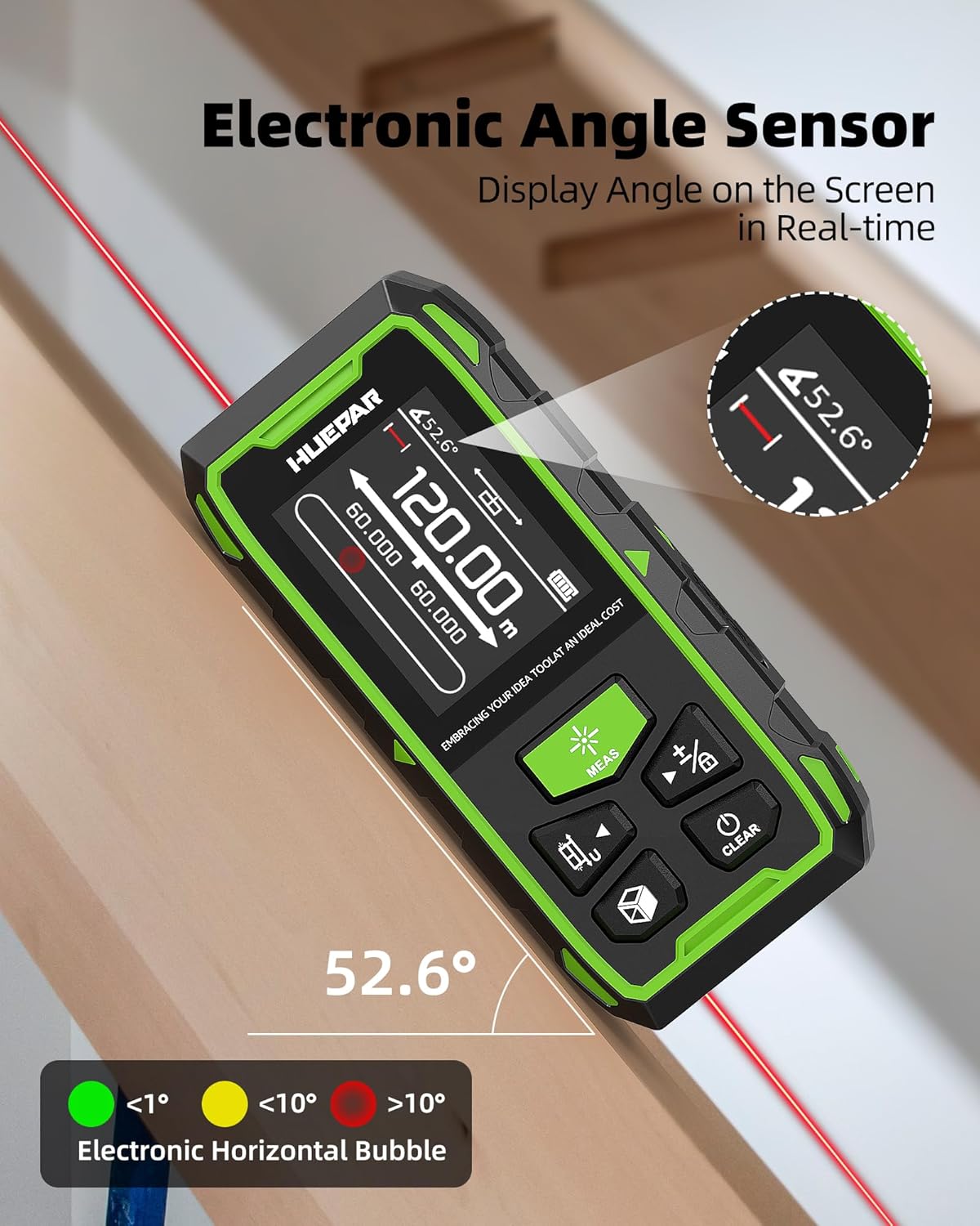 Professional Dual Laser Measuring Tool 393ft, 5 Years Warranty, Rechargeable Bilateral Laser Measurement Tool, Laser