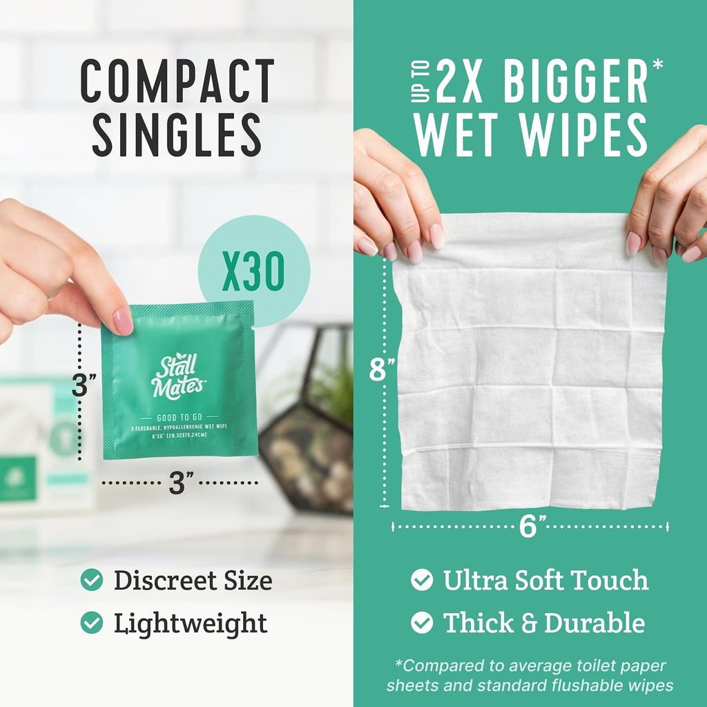 Flushable Wipes, Individually Wrapped, Unscented, 30 Count