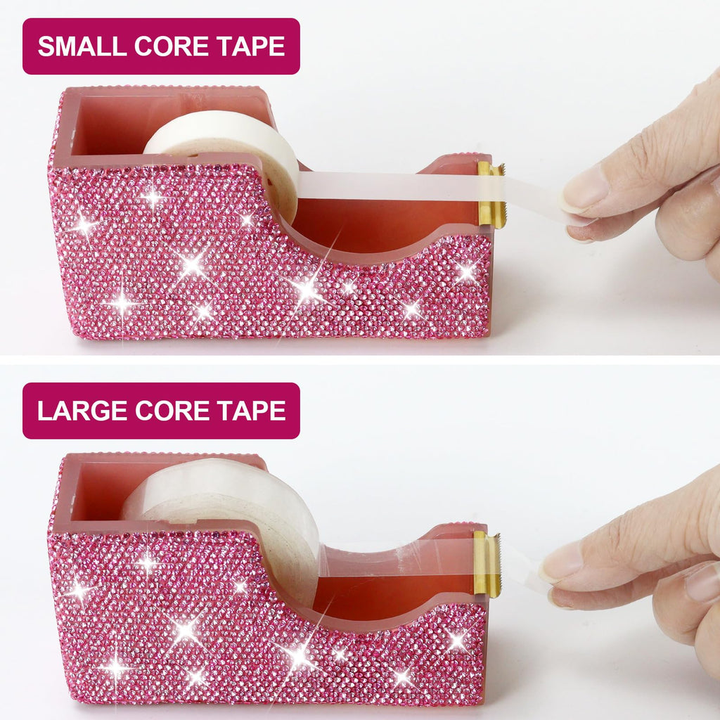 Rhinestone Pink Tape Dispenser, Refill 1 Inch Core, 4.8x2.6x1.7 in
