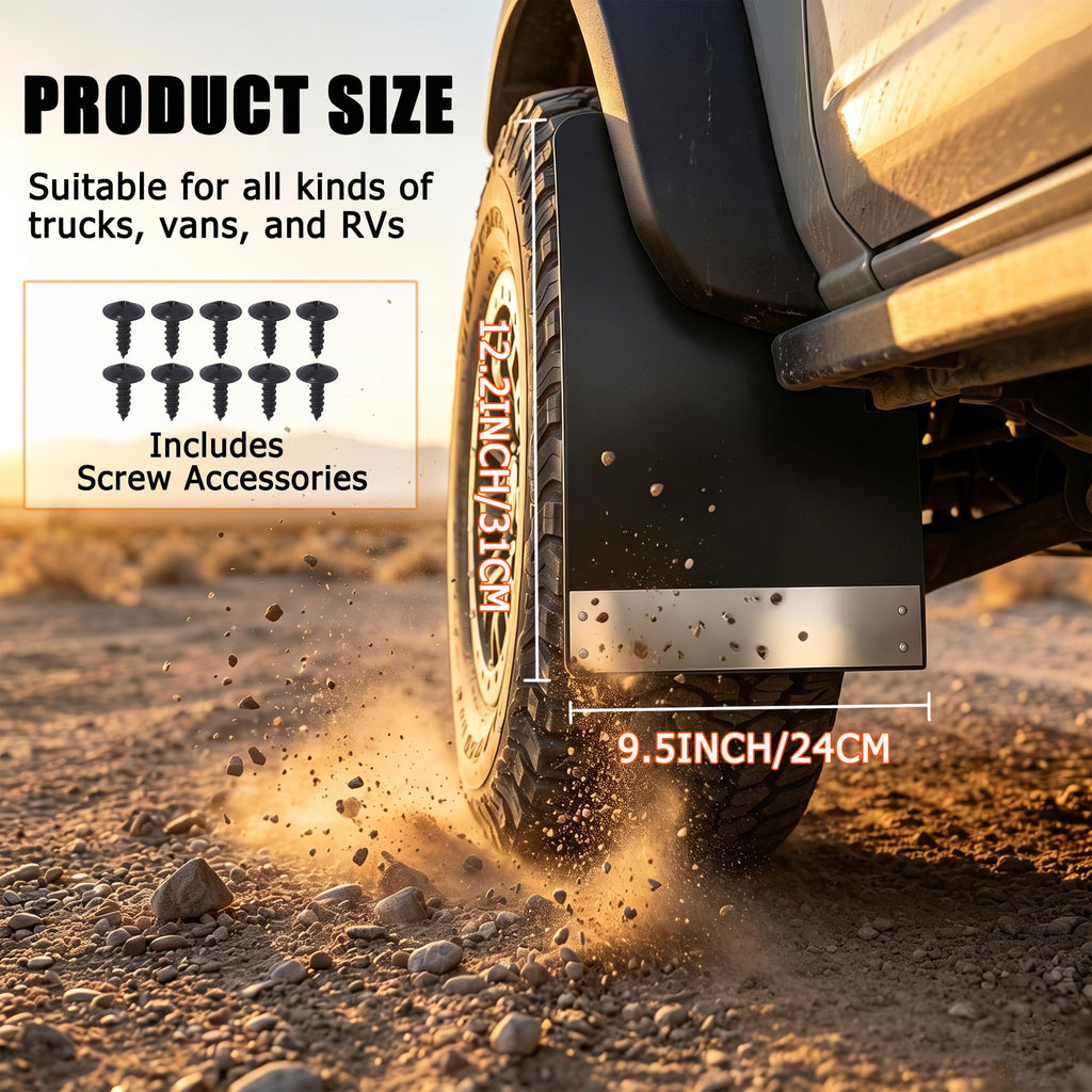 Universal Mud Flaps 4PCS Black Splash Guards with Screws 12.2"x9.5"