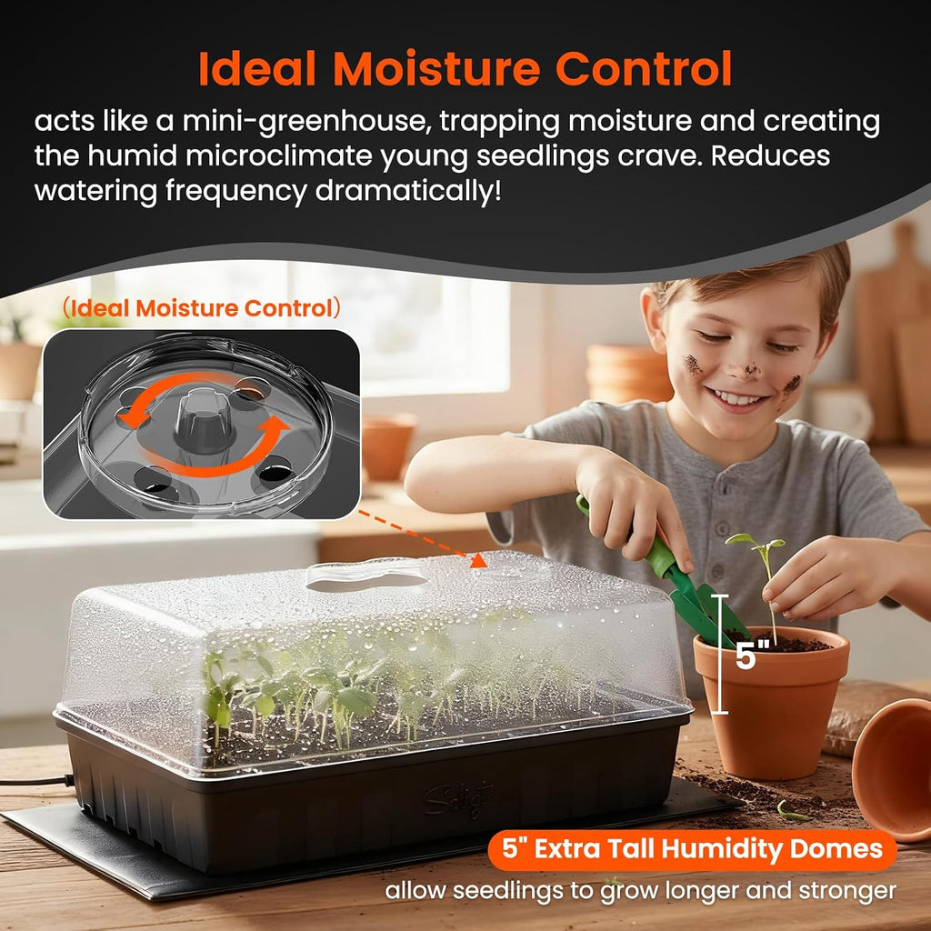 3 Set 60-Cell Seed Starter Kit with Domes, Cell Trays and Heat Mats | Cloning, Propagation and Germination Station