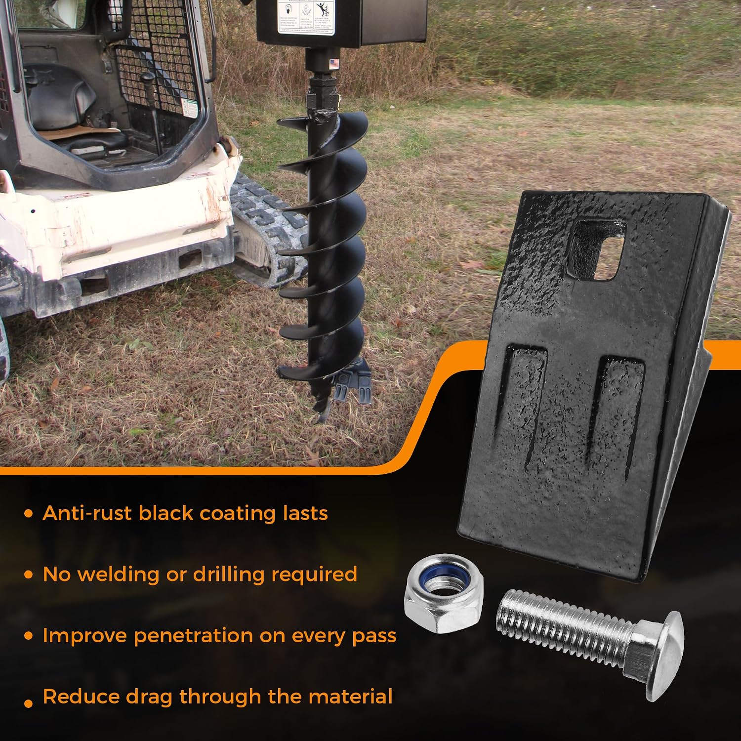 BDI Wear Part 3 Point Auger Cutting Edge, Hole Replacement Auger Teeth with Hardware for Most Heavy Duty 3 Point Post