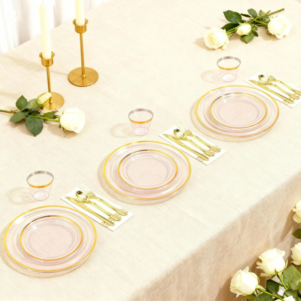 Gold Pink Plastic Plates Set, 175PCS Disposable Tableware for 25