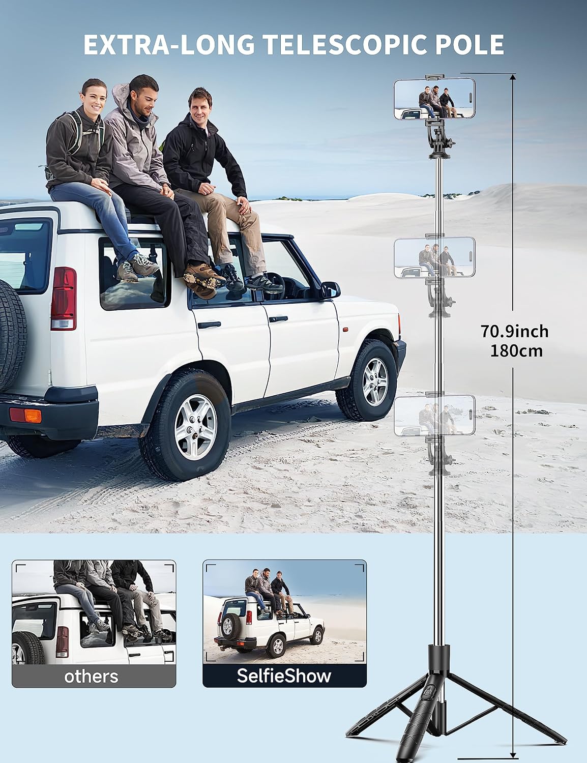71" Phone Tripod & Selfie Stick, All in One Extendable Cell Phone Tripod with Wireless Remote, Tripods Stand for