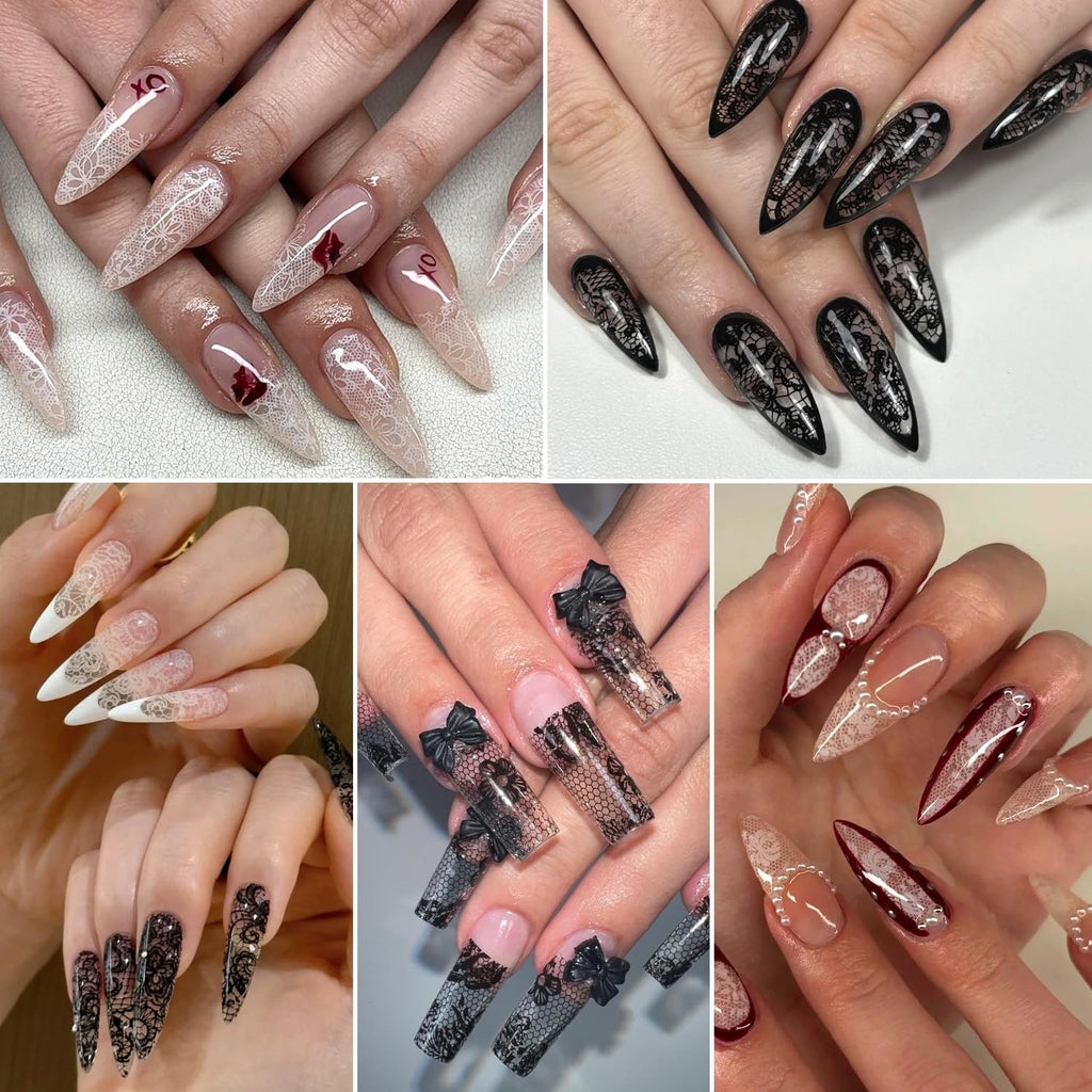 10 Rolls Lace Nail Foil White and Black Nail Transfer Foil Stickers