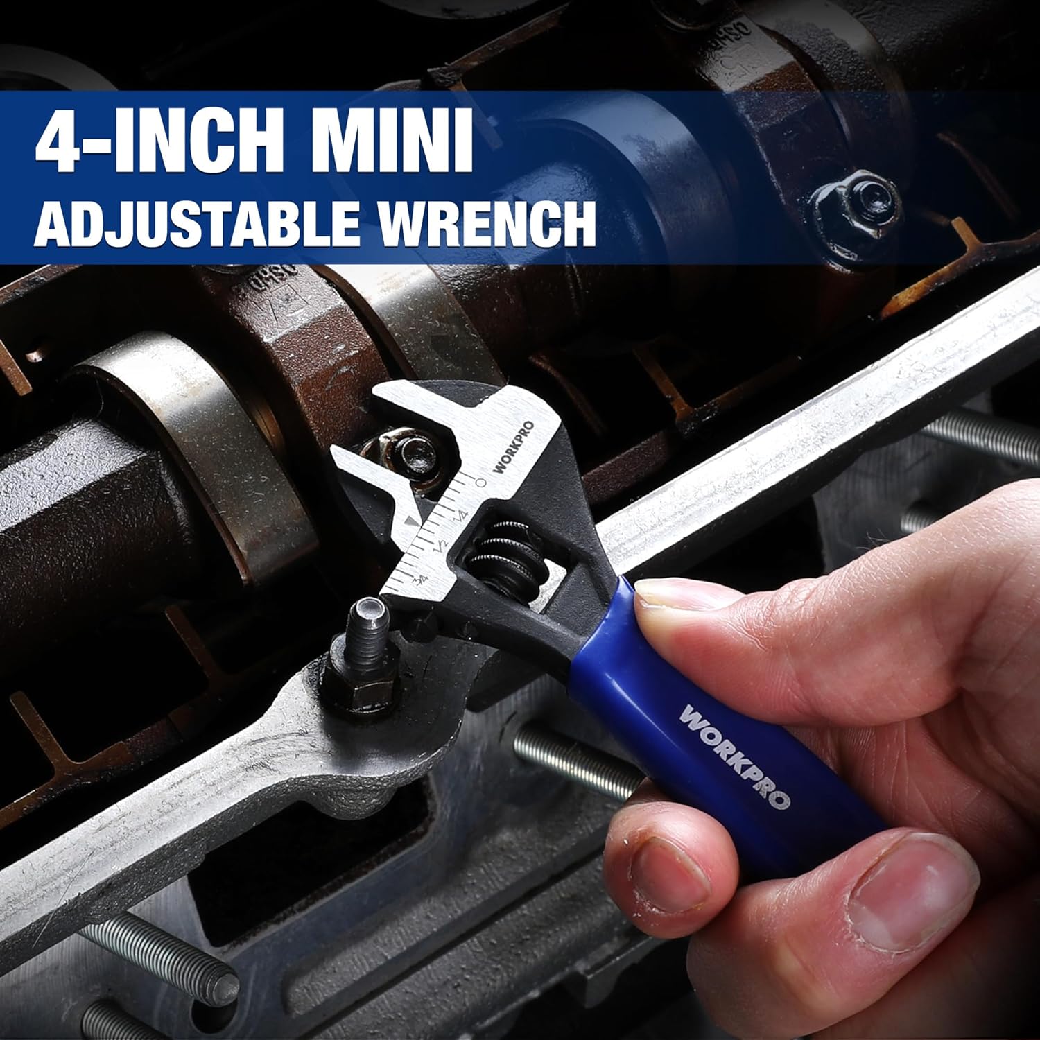 4-Inch Mini Adjustable Wrench, Cr-V Steel Wide Jaw Black Oxide Wrench for Small Nuts, Metric & SAE Scales