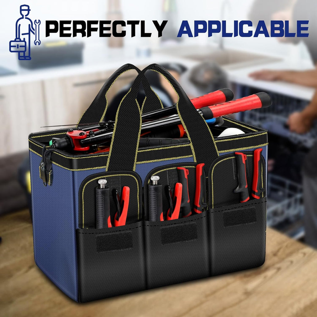 Tool Bag 2-Pack Set | AIRAJ 18" & 14" Portable Tool Storage Bag | Wide Mouth Tool Bags for Men and Women | Small Tool