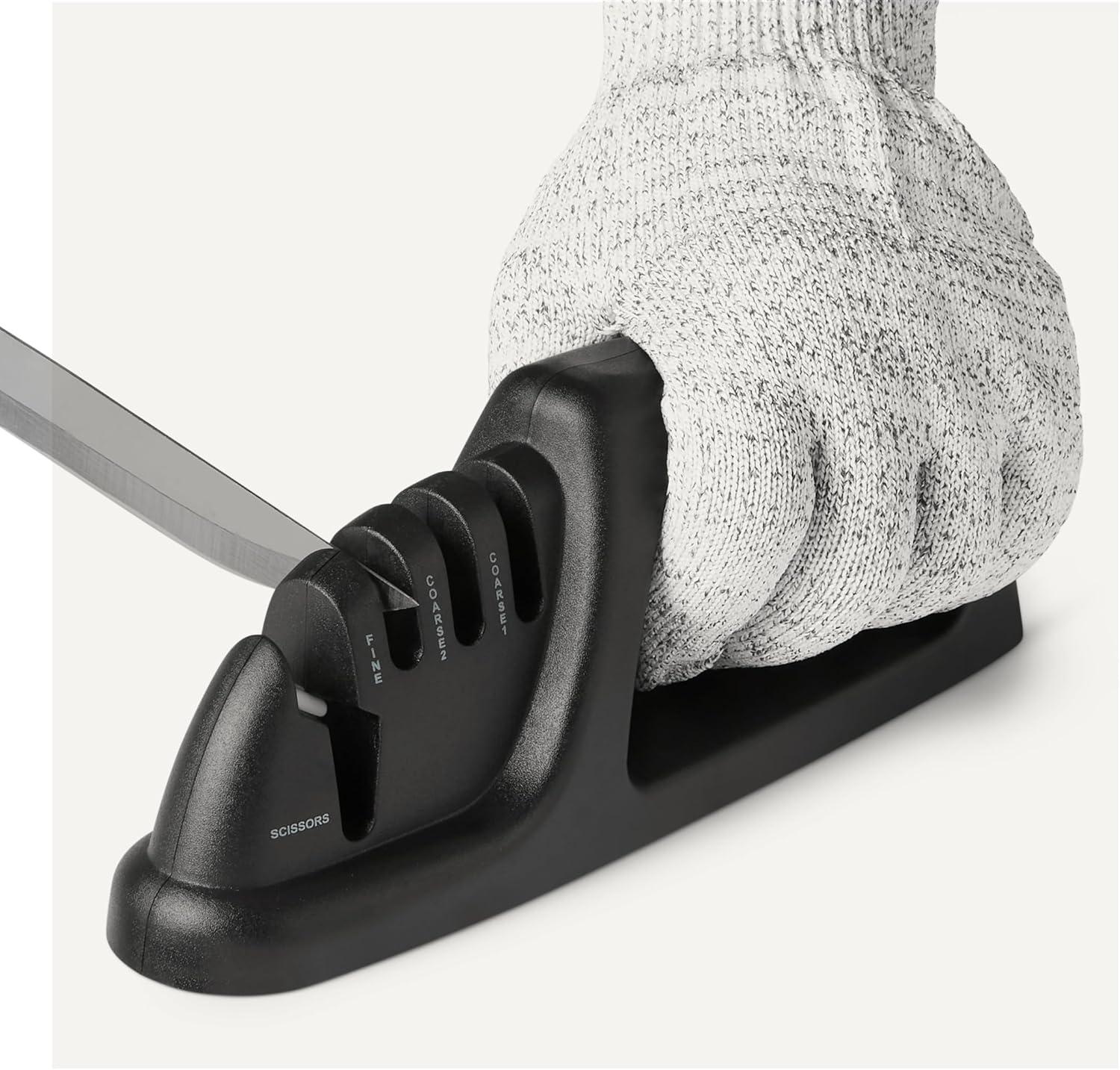 4-in-1 Knife Sharpener with Non-Slip Base, Includes Safety Glove