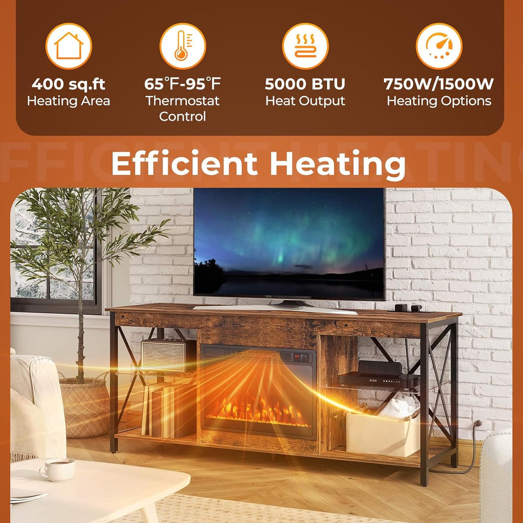 23-inch Electric Fireplace Inserts - 750W/1500W Fireplace Heater w/3 Flame Color, Adjustable Crystal Brightness