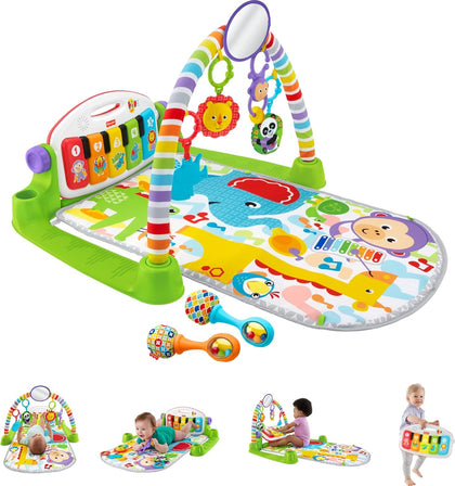 Fisher-Price Baby Playmat Deluxe Kick & Play Piano Gym for Learning & 2 Maracas Soft Rattles for Newborn to Toddler