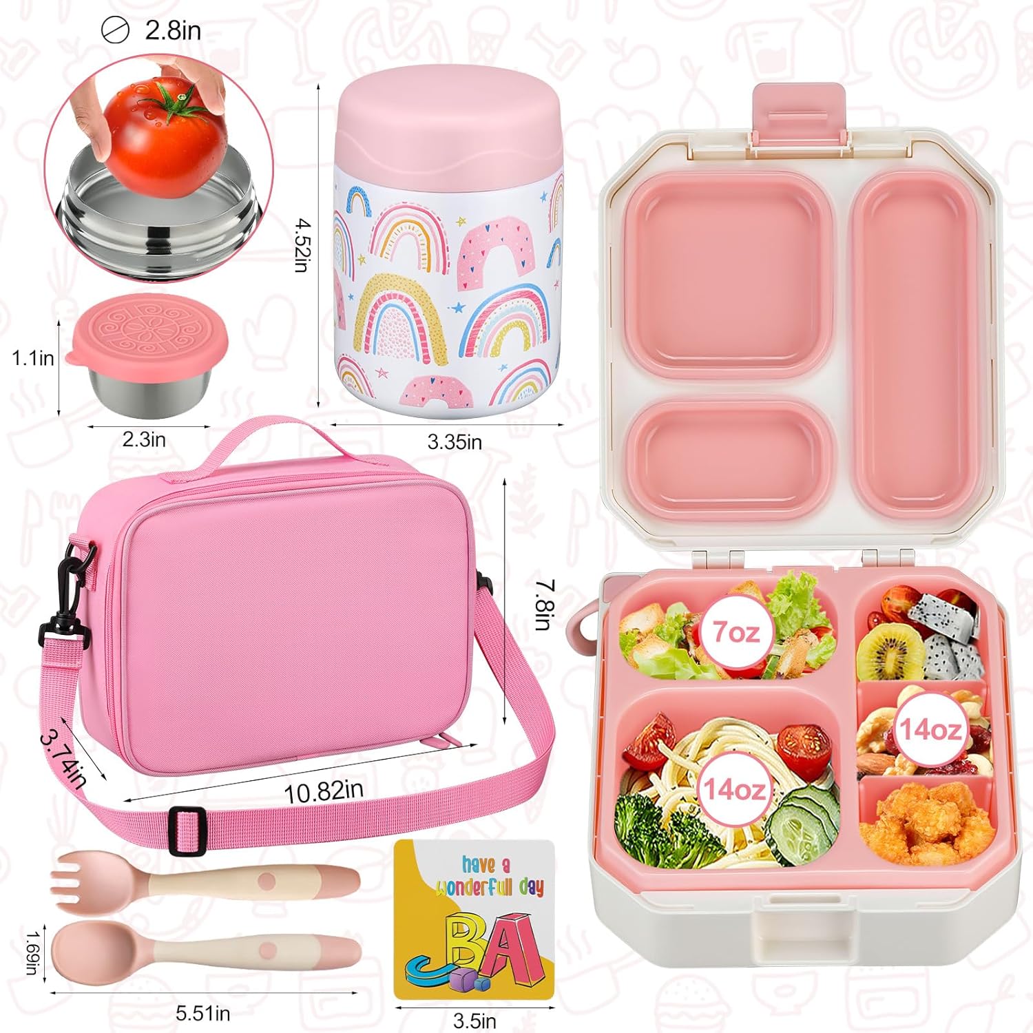 Bento Lunch Box for Kids with 12oz Soup Thermo Leak-Proof Lunch Food Container with 5 Compartment Thermo Hot Food Jar