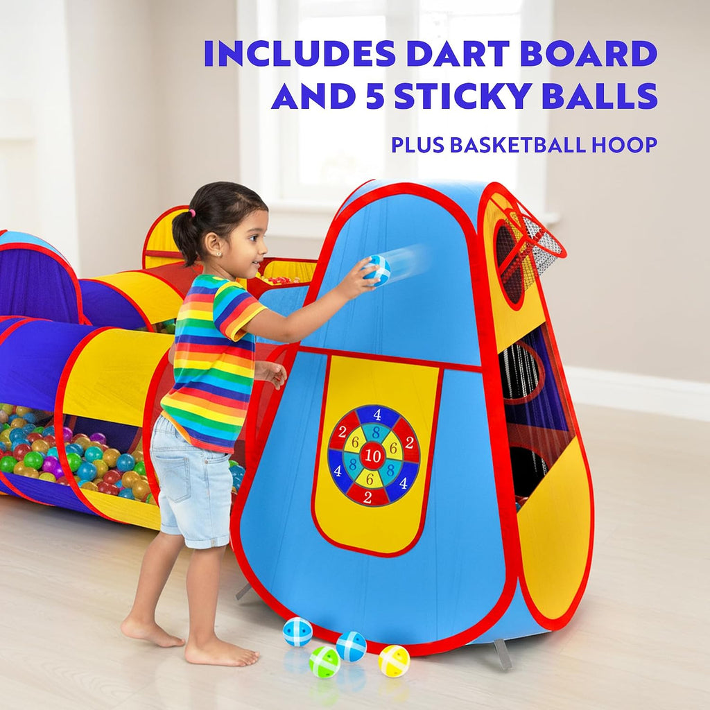 5pc Kids' Play Tents & Tunnels - Ball Pit for Toddlers, Basketball Hoop, Crawling Tubes, Pop-Up Playhouses, Baby