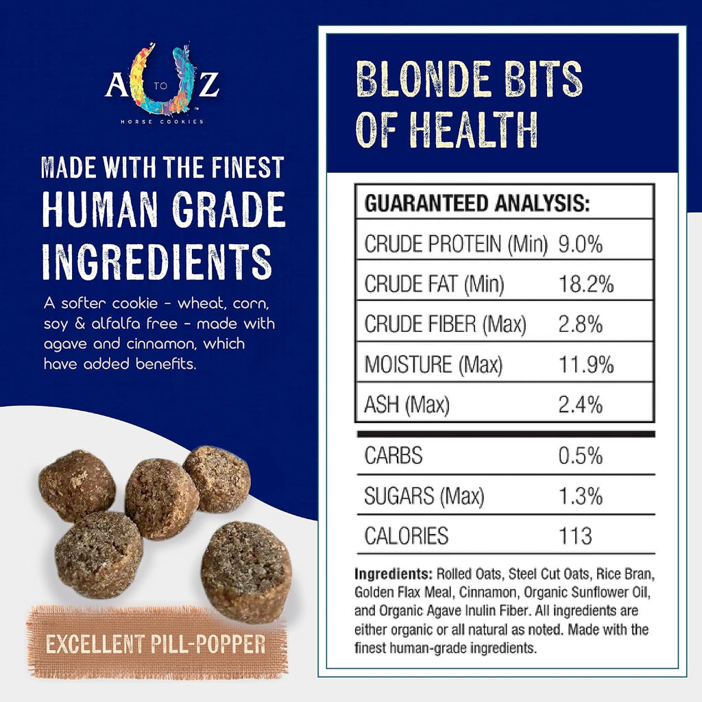 Horse Treats, Blonde Bits of Health, Low Carb/Sugar, A Softer Cookie, Wheat, Corn, Soy & Alfalfa Free, Made with
