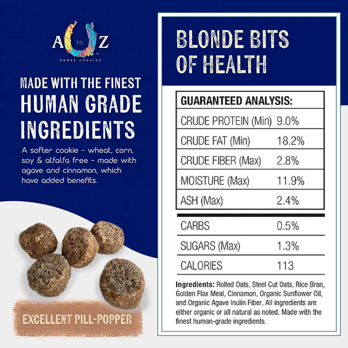 Horse Treats, Blonde Bits of Health, Low Carb/Sugar, A Softer Cookie, Wheat, Corn, Soy & Alfalfa Free, Made with