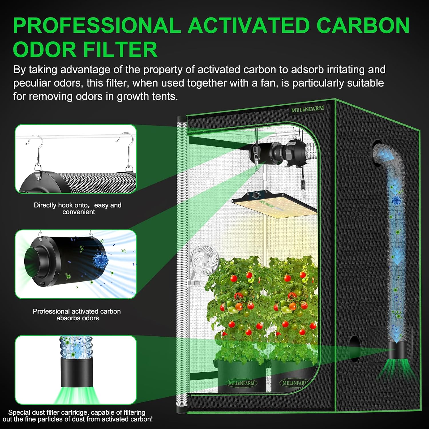 4 Inch Air Carbon Filter Smelliness Control with Australia Virgin Charcoal, Odor Removal Carbon Filter for Grow Tent