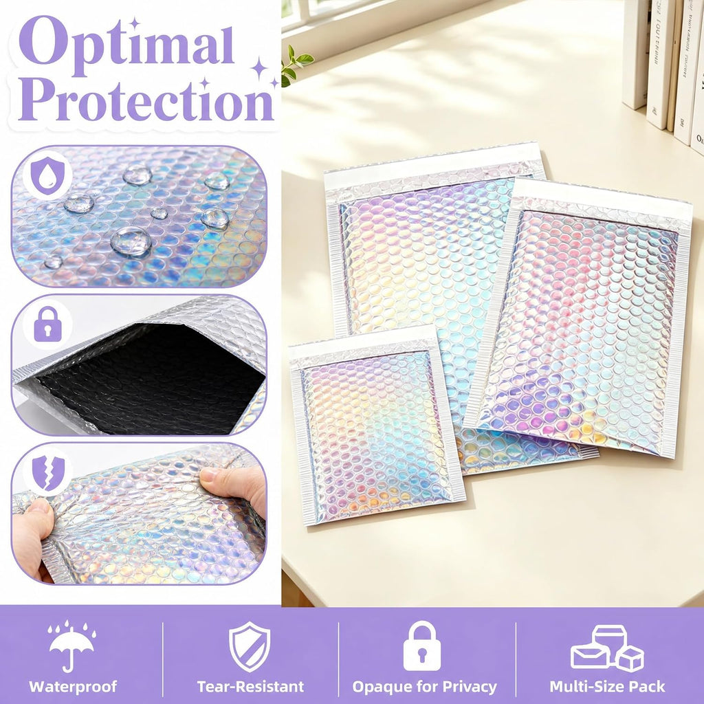 50 Pieces Metallic Bubble Mailers, 3 Sizes