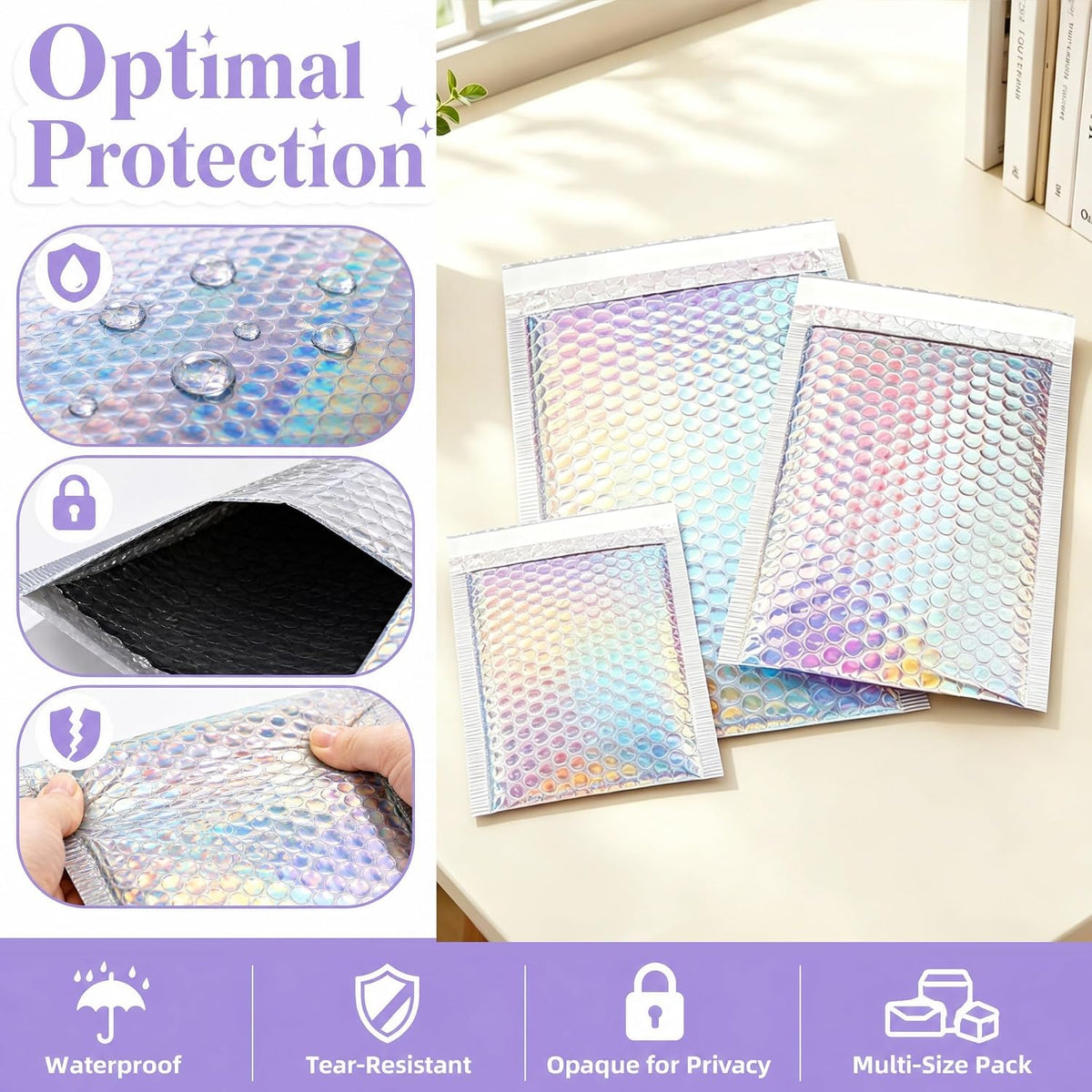 50 Pieces Metallic Bubble Mailers, 3 Sizes