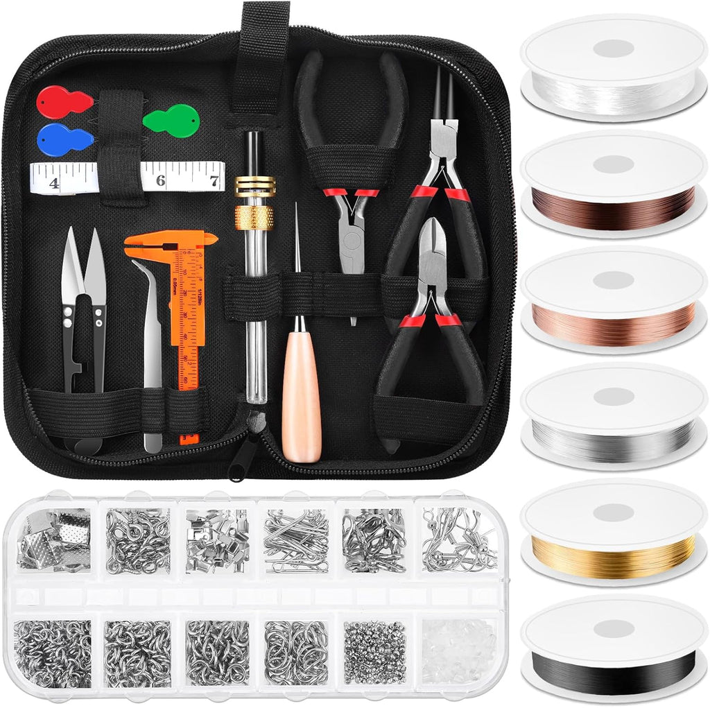 Wire Wrapping for Jewelry Making, Repair and Beading Supplies Kit with Craft Ring Wire, Tools, Pliers and Jewelry