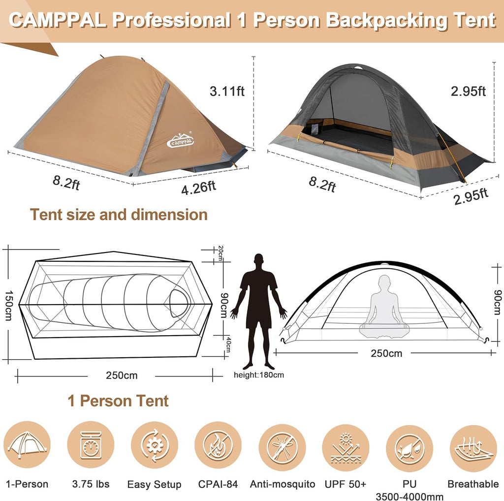 1 Person Tent for Camping Hiking Mountain Hunting Backpacking Tents 4 Season Resistance to Windproof Rainproof and