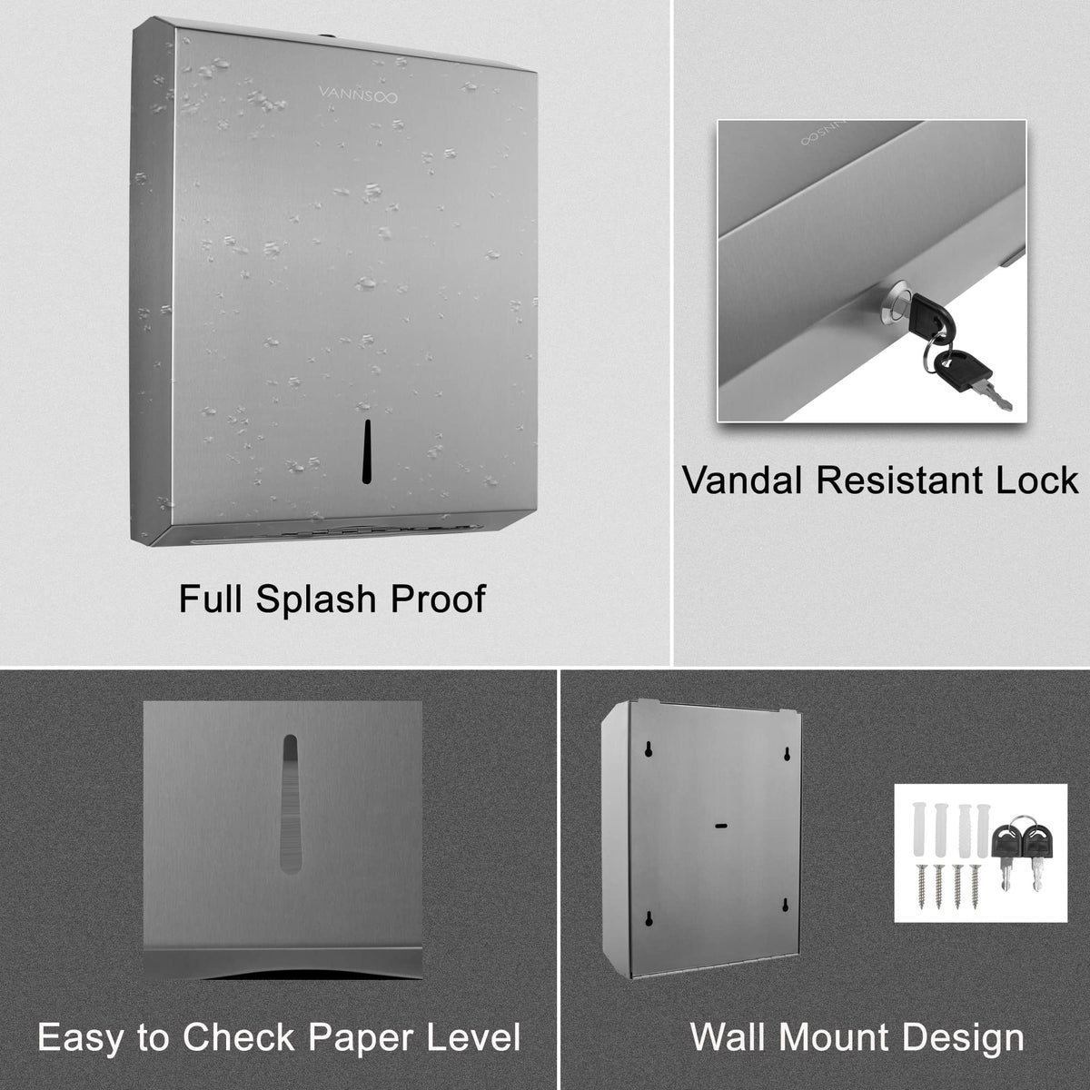 Paper Towel Dispenser, Commercial Stainless Steel, Brushed