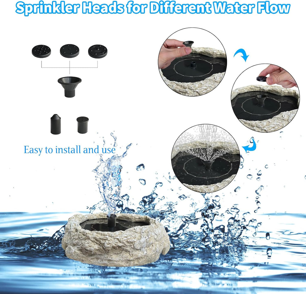 Solar Fountain for Bird Bath with Solar Panel Resin Granite Rock Solar Water Fountain Pump for Bird Bath Outdoor