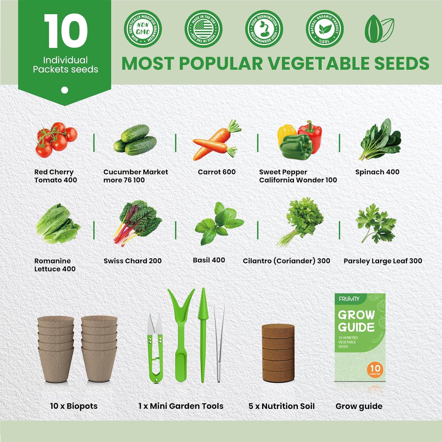10 Heirloom Seeds Variety Pack - 3200+ Seeds for Planting Vegetables, Indoor Outdoor Garden Seed Starter Kit, Easter
