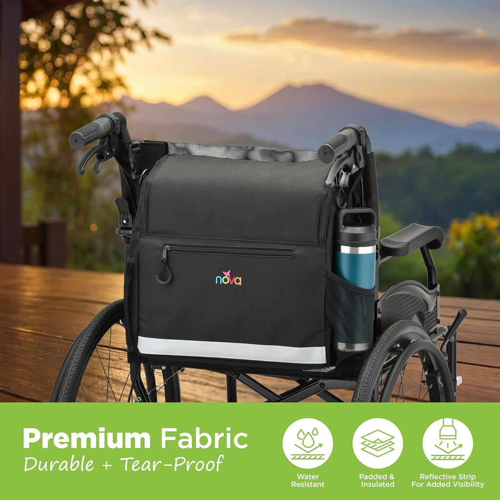 Deluxe Wheelchair Bag – Large Storage Backpack for Manual & Electric Wheelchairs, Hangs Securely on Chair Back