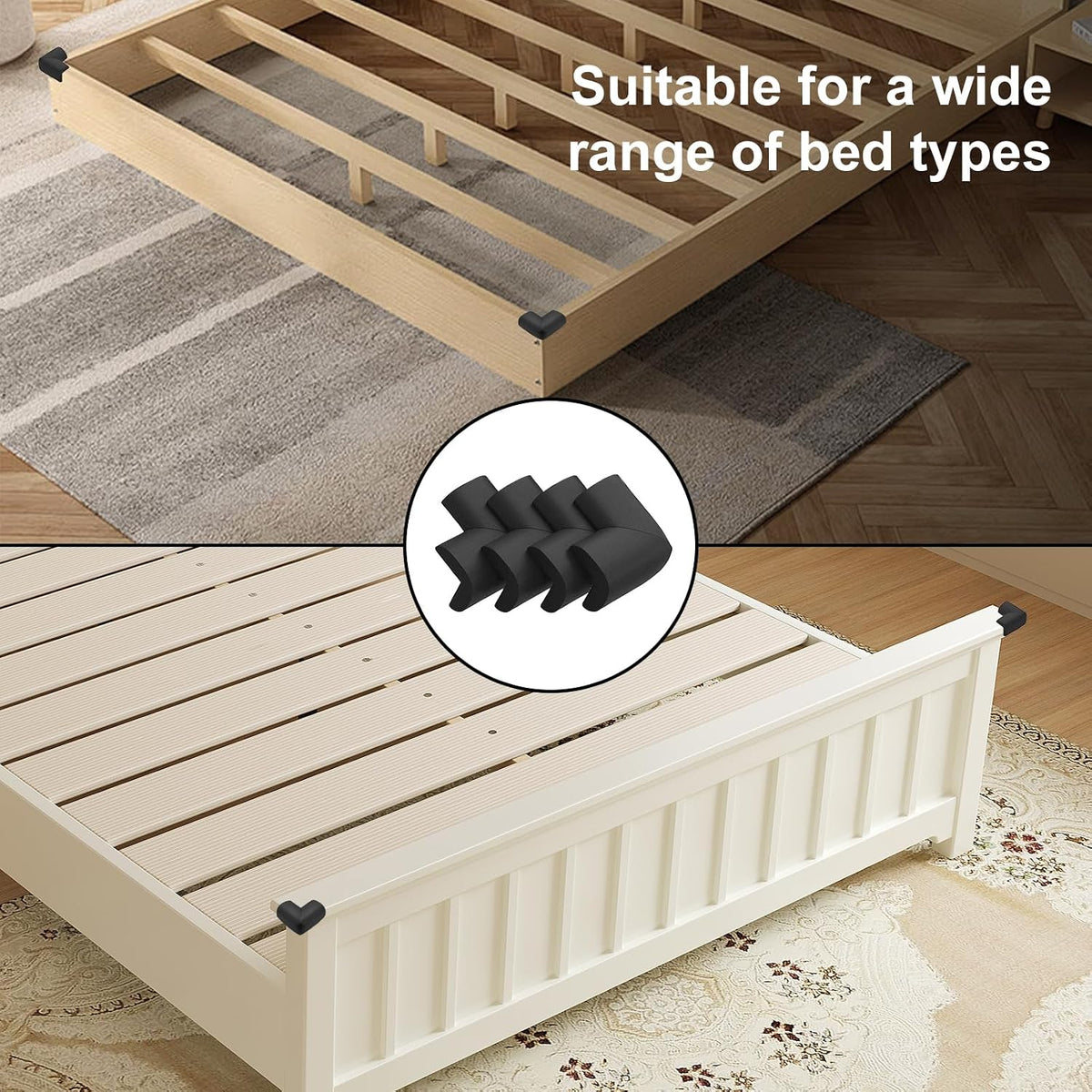 Bed Frame Corner Protector Black: 4 Pack Foam Rubber Guards Bumpers for Bed Table Cabinet Corner Safe Impact