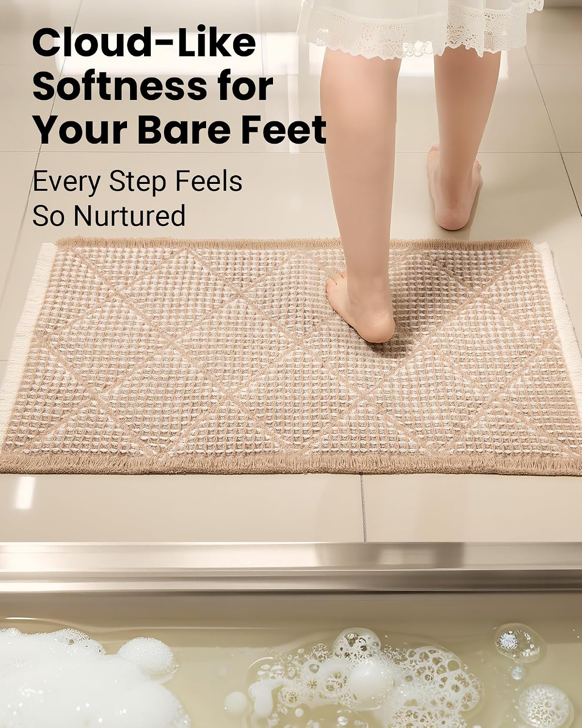Waffle Bath Mat Set, Non Slip Bathroom Rugs 2 Piece, Brown & White | Ultra Absorbent Long Bath Rug Runner for