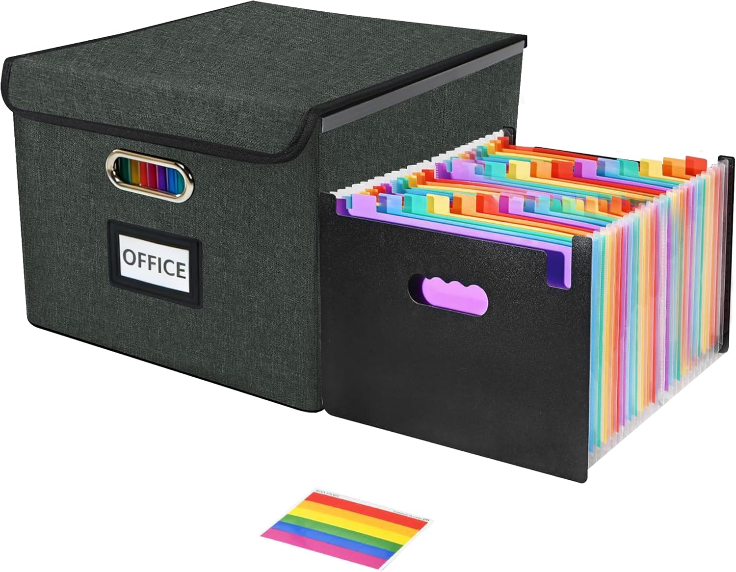 File Organizer Box with 25-Pocket Accordion Folder, File Folder & Protective Lid - Document Storage for Home, Office