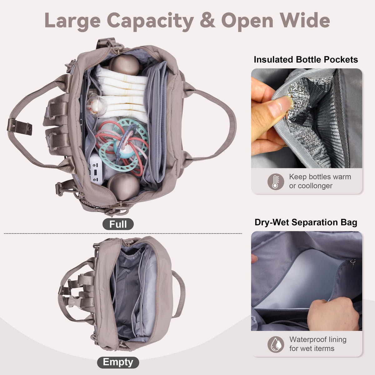 Multi-functional Diaper Bag Backpack with Changing Pad Brown
