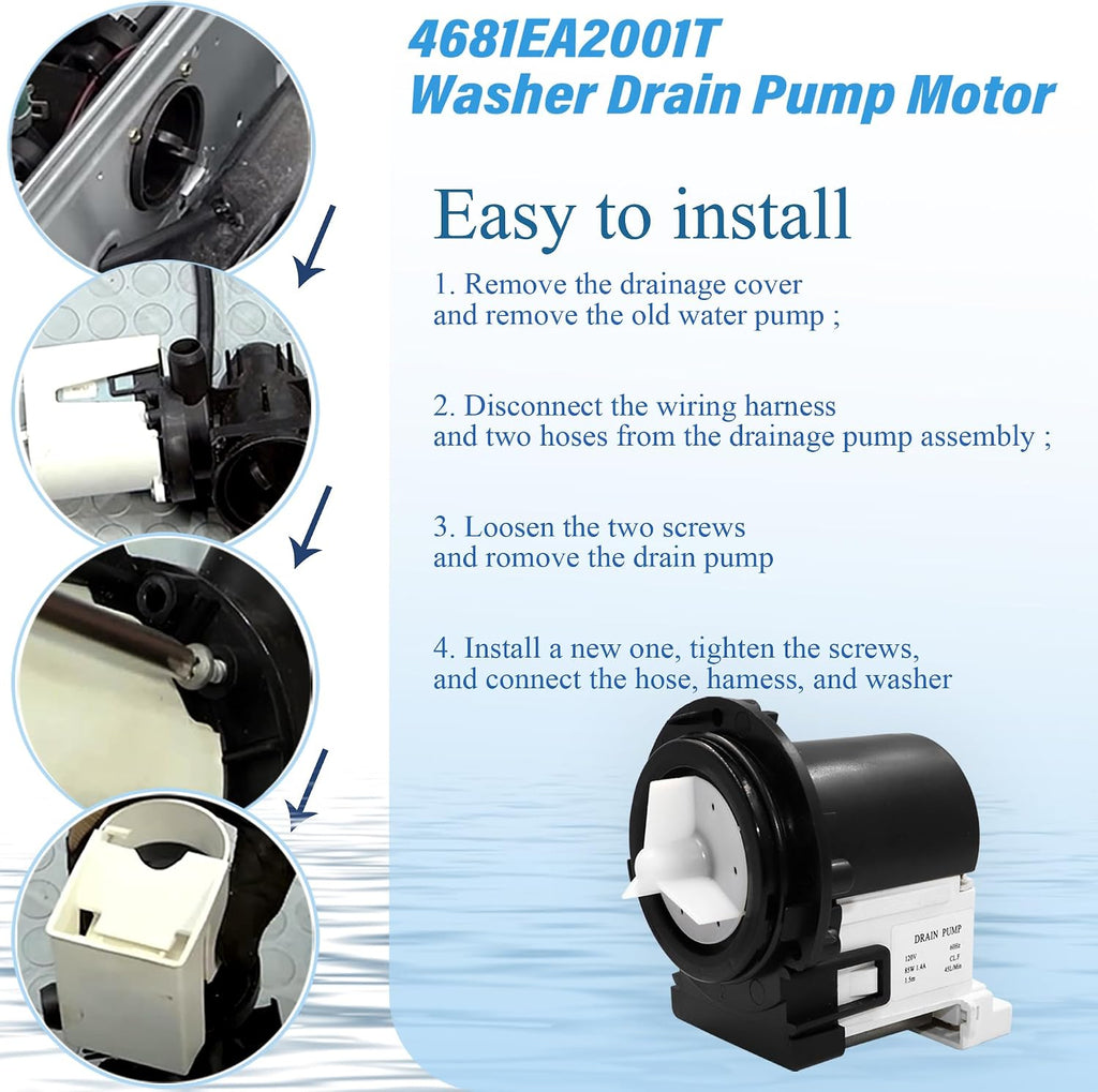 4681EA2001T Washer Drain Pump Motor Compatible with LG and Kenmore Washers