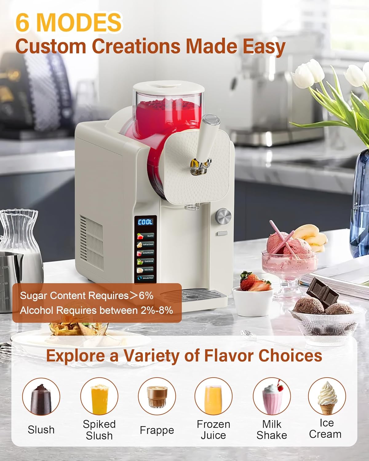 Slush Machine & Ice Cream Maker Machine 2-IN-1, for Smoothies, Margarita