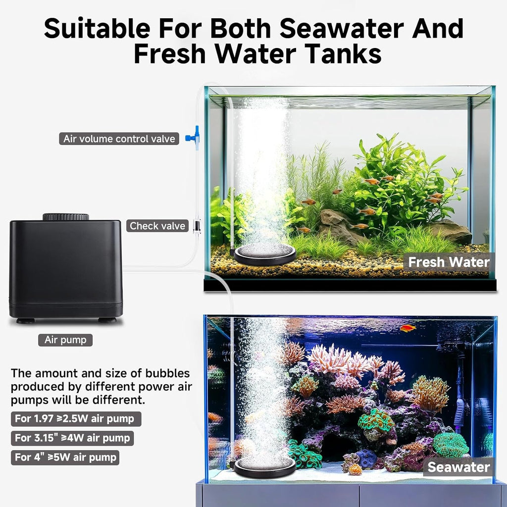 Air Stone for Aquarium: Quiet High Dissolved Oxygen Diffuser Kit for Freshwater or Saltwater Fish Tank and Hydroponic