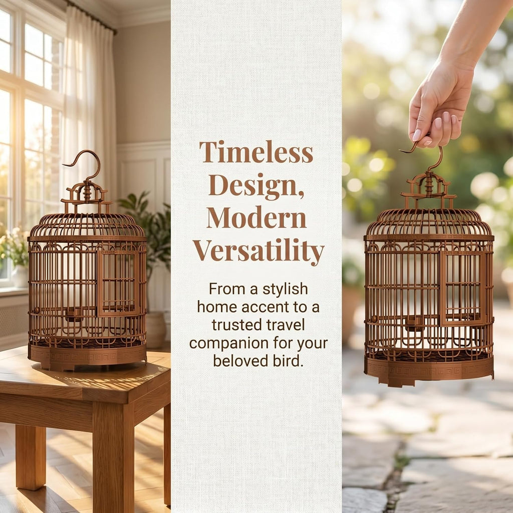 Large Bird Cage Retro Round Portable Bird Carrier Travel Cage for Lovebirds Parakeets and Cockatiels Spacious