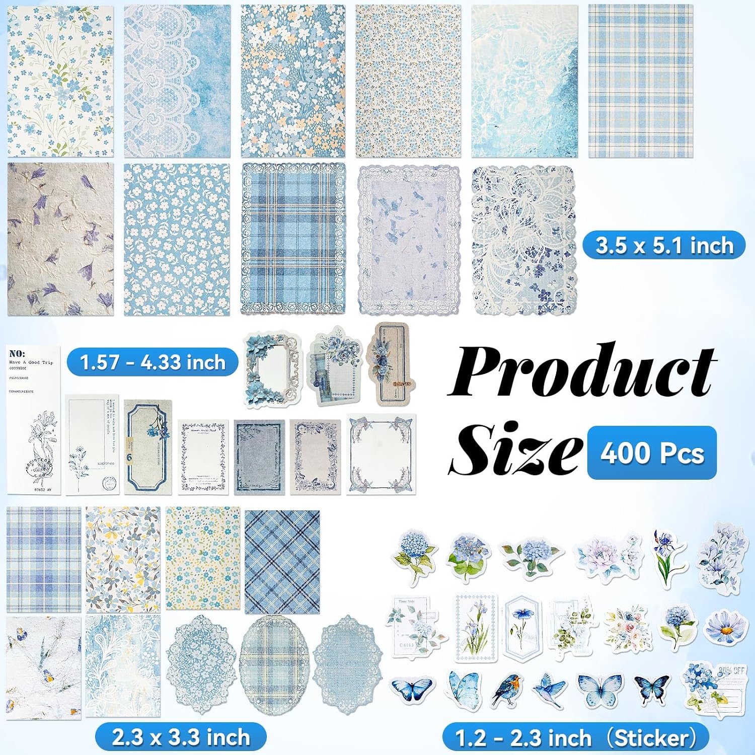 400 Pcs Vintage Floral Scrapbook Paper, Floral Journaling Stickers Kit, 4 Pack Junk Journal Supplies for Bullet