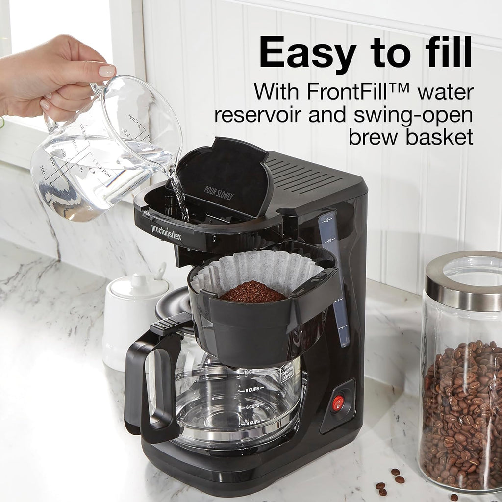 Digital & Programmable FrontFill 12 Cup Drip Coffee Maker | Glass Carafe | Compact | Auto Shutoff | Black & Silver |