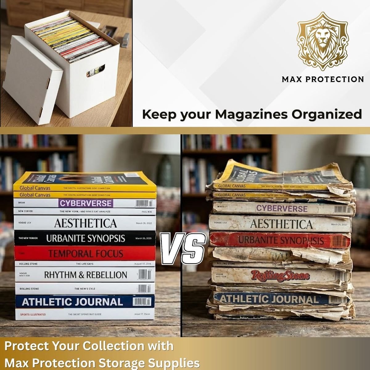Magazine Storage Boxes with Lids - Heavy Duty, 2 Pack